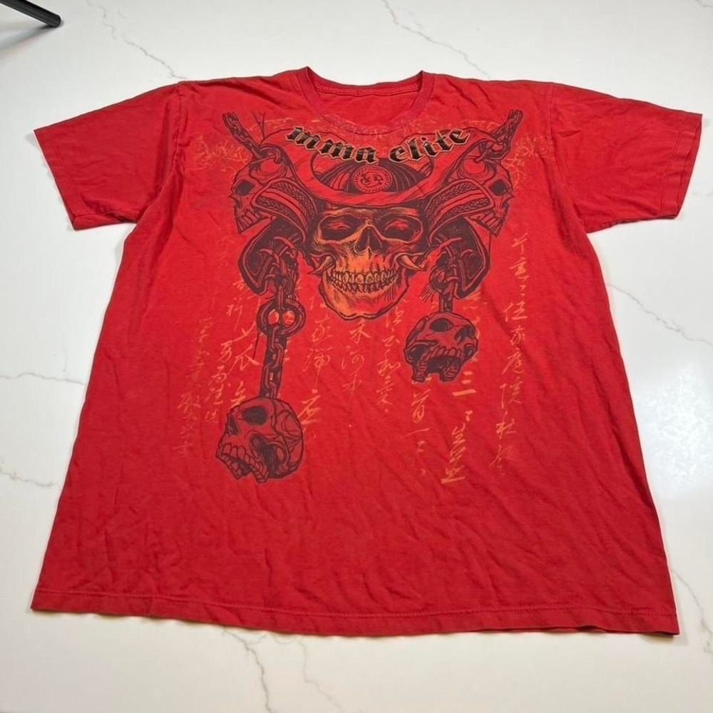 Y2K mma elite skulls grunge chains graphic tee shirt baggy skater Large